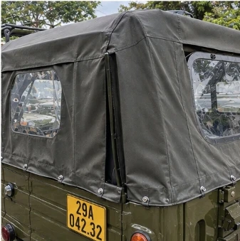 Military green canvas soft-top roof, side window and commercial yellow plate 29A-042.32